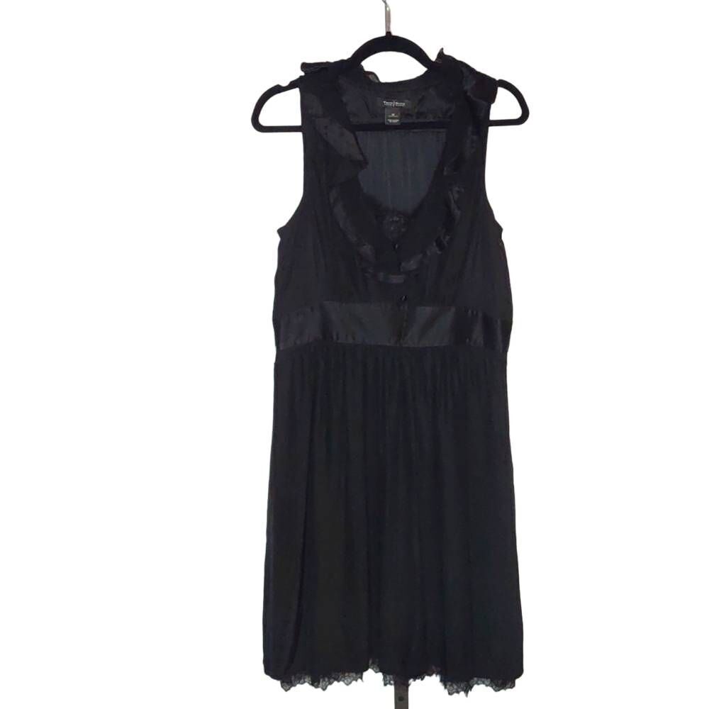White House Black Market Size 12 100% Silk Black Satin Dress